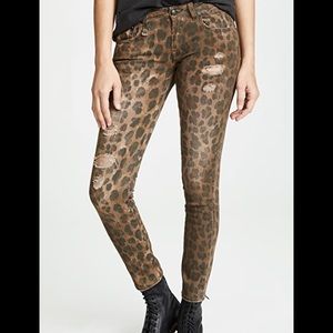 R13 Kate Skinny Leopard Print Distressed Jeans Size 28
